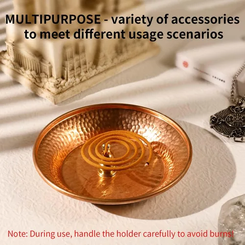 Miniatura 6 de Juego de soporte para quemador de incienso de cobre, cuenco de cobre martillado para uso en altar, plato de joyería, rituales, incienso, manchas