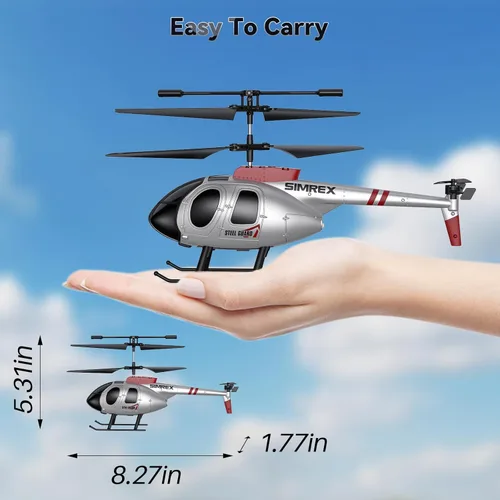 Miniatura 2 de SIMREX Helicóptero RC, Juguete de Helicóptero a Control Remoto para Niños y Principiantes, Retención de Altitud, 2 Velocidades, 2 Baterías, Regalo