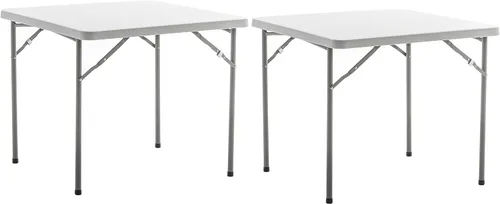 BTEXPERT Juego de 2, mesa plegable cuadrada de plástico de granito blanco de 3 pies portátil para juegos de mesa de cartas, noches, reuniones,