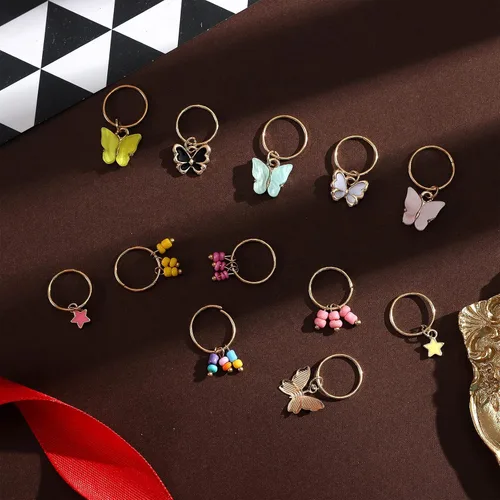 Miniatura 7 de WILLBOND - 18 piezas de joyería dorada para trenzas de cabello de mariposa, anillos trenzados, joyería colorida para rastas de rastas, regalos