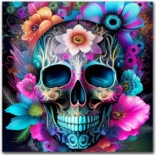 igoodom Kits de arte de diamantes para adultos, kit de pintura de diamantes de calavera de azúcar, kits de arte de diamantes de flores de calavera