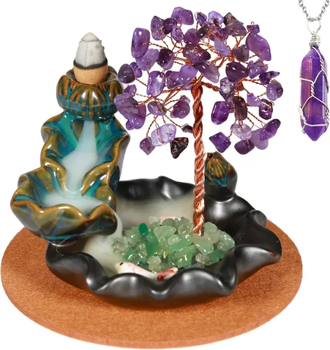 Miniatura 12 de Dreamgirnh Quemador de incienso de reflujo Chakras, fuente de incienso de árbol de cristal, soporte de incienso de cono, estante de sala de estar