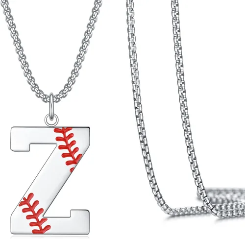 Miniatura 9 de VEEHOO Collar de béisbol para hombres y niños, letra inicial de la A a la Z, joyería de béisbol con colgante de joyería de béisbol para niños