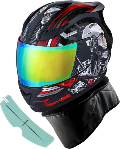 Miniatura 26 de 1Storm - Casco de cabeza completa para motocicleta, diseño de calavera mecánica HJDJ11