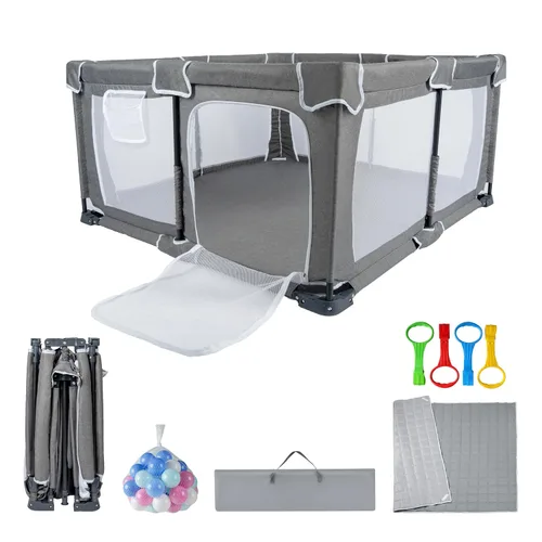 Miniatura 2 de Corralito plegable para bebés de 59"x71", corralito para bebés y niños pequeños con alfombra, corralito plegable con puerta, área