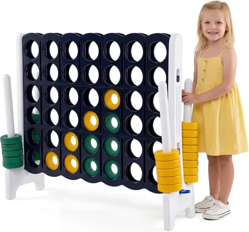Miniatura 15 de HONEY JOY Juego gigante gigante de 4 a punta, juegos gigantes para patio al aire libre para la familia, 42 anillos jumbo y deslizador de liberación
