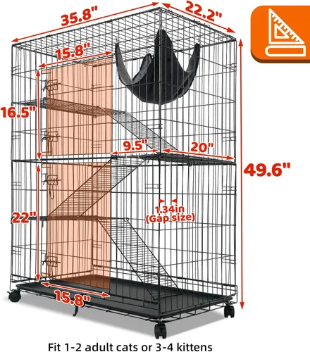 Miniatura 2 de Homey Pet Jaulas para gatos de 50 pulgadas para interiores, jaulas grandes de 4 niveles para gatos de interior, jaula plegable de alambre de metal