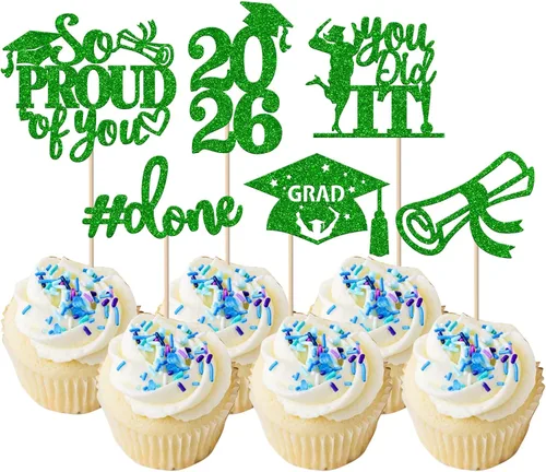 Miniatura 57 de Paquete de 24 adornos para cupcakes de clase 2025 con purpurina 2025 para diploma de graduación 2025 para cupcakes temáticos de graduación 2025