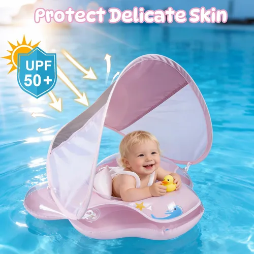 Miniatura 3 de Flotador de piscina para bebé con toldo de protección solar UPF50+, flotador inflable para bebé con asiento de seguridad ajustable para niños de 3 a