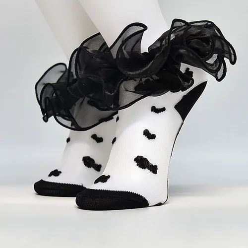 Miniatura 6 de Calcetines de doble volantes para niñas pequeñas, con ribete de encaje, con detalles de encaje, tutú, para niñas pequeñas y grandes
