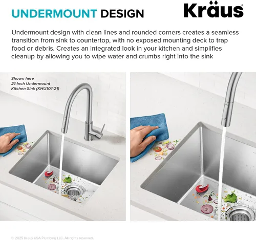 Miniatura 8 de Kraus KHU111-25 Standart PRO - Fregadero de cocina empotrado con tazón individual de acero inoxidable, calibre 16, 25 pulgadas