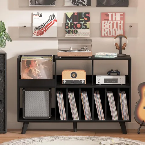 Miniatura 6 de LELELINKY Soporte grande para tocadiscos, soporte para tocadiscos de 48 pulgadas con almacenamiento, soporte para discos de vinilo con área