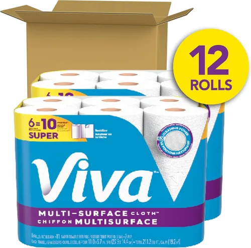 Miniatura 2 de Viva Toallas de papel de tela multisuperficie, tamaño de tarea: 12 súper rollos (2 paquetes de 6), 81 hojas por rollo