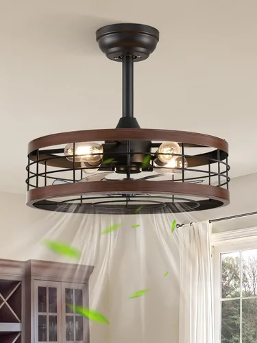 Miniatura 13 de LEDIARY - Ventilador de techo 16.5 pulgadas con jaula y luz, diseño industrial, estilo granja, para cocina, dormitorio, exterior, control remoto, 6