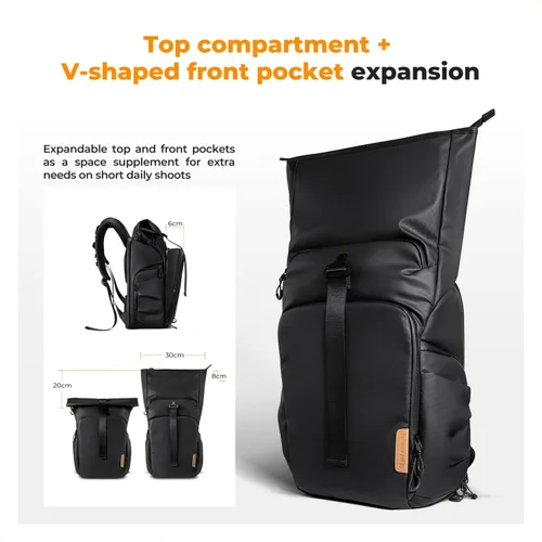 Miniatura 4 de K&F CONCEPT Mochila para cámara, bolsa para cámara con compartimento para laptop de 15.6 pulgadas, mochila expandible con bolsillo superior