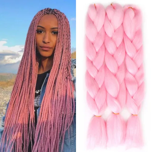 Miniatura 3 de Extensiones de cabello trenzado rosa de alta calidad, paquete de trenzas gigantes para trenzas de caja, cabello de ganchillo de un solo