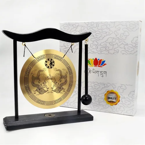Miniatura 6 de Fengshuibringluck Feng Shui I Ching Zen Gong Decoración de escritorio Gong, dorado, 19X5X20cm/7.5x2x8inch (FH1303)