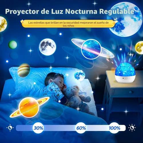 Miniatura 4 de Sistema solar para niños, proyector de luz nocturna, rotación de 360°+5 películas, proyector espacial planeta para dormitorio, luz nocturna Blanco