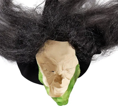 Miniatura 5 de Máscara de bruja de anciana, máscara de disfraz de Halloween con cabello y sombrero, espeluznante fiesta de miedo, accesorio de cosplay, máscara