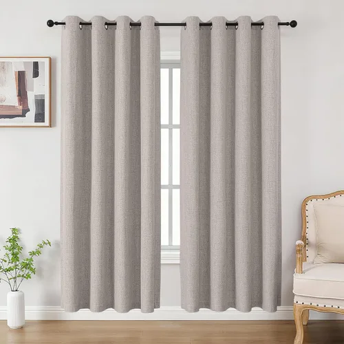 Miniatura 12 de CUCRAF Juego de 2 paneles de cortinas 100% opacas de 54 pulgadas de largo, cortinas texturizadas de lino para oscurecer la habitación, con ojales