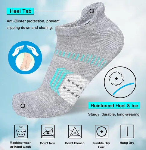 Miniatura 3 de Calcetines tobilleros acolchados para mujer, cómodos, antiampollas, 5 pares