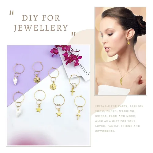 Miniatura 6 de JIALEEY 50 anillos para trenzar el cabello, 50 piezas de pinzas para el cabello, anillo dorado, concha, hojas, estrella, caracola, copo de nieve