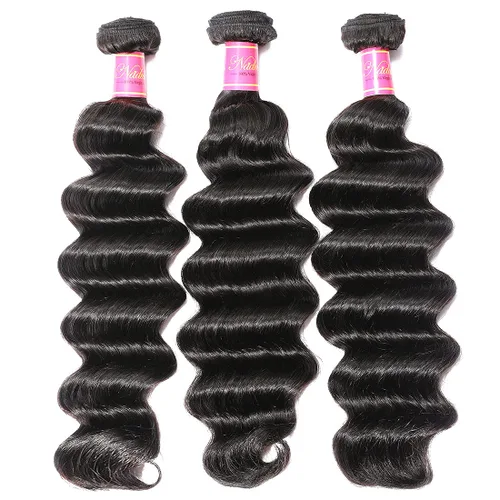 Miniatura 5 de Mechones de pelo humano brasileño Nadula, pelo 6A, 3 unidades, color natural. , onda profunda
