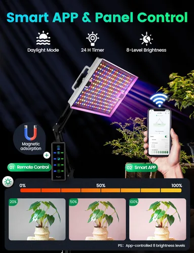 Miniatura 4 de LETPOT Luces de cultivo de 100 vatios (salida máxima de 120 W) para plantas de interior de espectro completo, aplicación inteligente, luz ajustable