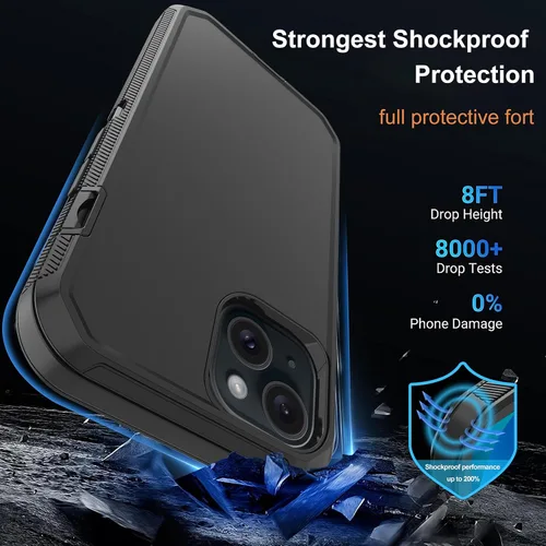 Miniatura 2 de Funda para iPhone 15 con 2 Protectores de Pantalla, Protección Contra Caídas a Prueba de Golpes, Cuerpo Completo, Uso Pesado, 3 Capas, Militar