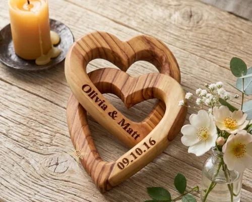 Miniatura 3 de Regalos Personalizados, Corazones de Madera de Oliva, Regalo Personalizado para el Día de San Valentín, Juntos para Siempre, Único y Lindo