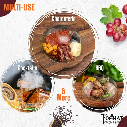 Miniatura 6 de Foghat - Juego de charcutería para ahumar cóctel con Cloche, tabla, barril de whisky bourbon, roble culinario, virutas de madera y antorcha