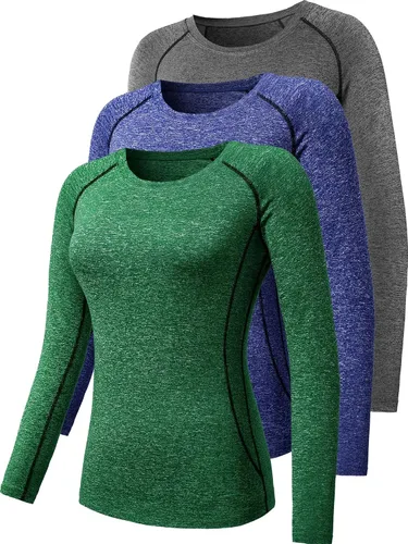 Miniatura 30 de CADMUS Paquete de 1 o 3 camisetas de entrenamiento de manga larga para mujer, camiseta de compresión de ajuste seco para correr