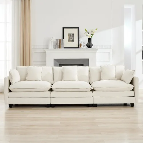 Miniatura 12 de Otomán de Sofá Moderno de Chenille Nube de 35'', Otomán Rectangular para Sofá Seccional Modular, Beige