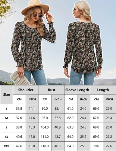 Miniatura 5 de LOMON Blusa de manga larga y corta para mujer, plisada, cuello redondo, estilo casual, holgada, para otoño