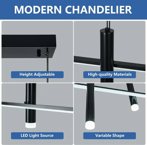 Miniatura 5 de Moderna lámpara colgante lineal LED con focos duales, regulable, 6000 K, luces colgantes de isla de cocina, candelabros negros chapados en isla