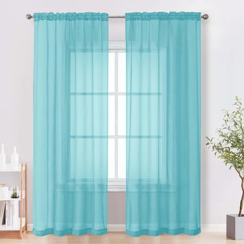 Miniatura 9 de OVZME - Cortinas traslúcidas blancas de 45 pulgadas de largo, 2 paneles, cortinas de gasa con bolsillo para barra para ventanas pequeñas, cada una