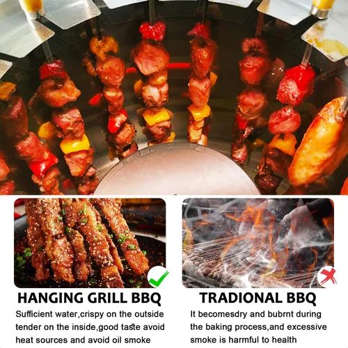 Miniatura 4 de Parrilla de carbón sin humo de acero inoxidable, parrilla de barril de carbón con diseño envolvente, parrilla de barbacoa al aire libre sin humo