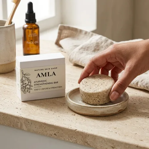 Miniatura 8 de Nature Skin Shop Barra de champú Amla, fórmula ayurvédica para el crecimiento y la fuerza del cabello, con Shikakai para un cabello más completo