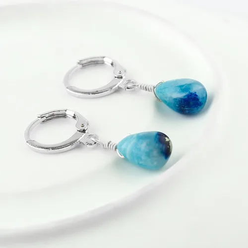 Miniatura 4 de Aretes de aro de cristal afganita natural Piedras afganas de alto grado Aretes chapados en plata Gota lisa Joyas de piedras preciosas hechas