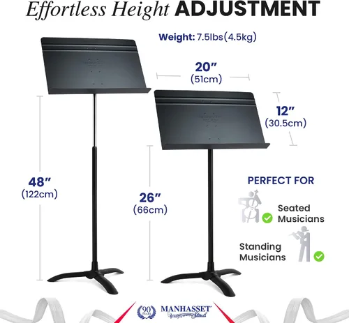 Miniatura 3 de Manhasset Soporte de música para partituras - Modelo 48 Symphony - Soporte Manhasset duradero y duradero - Altura ajustable - 26" a 48" - Fabricado