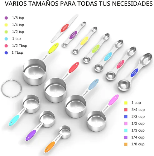Miniatura 2 de Juego de tazas y cucharas de medición TILUCK, de acero inoxidable, utensilios de cocina para cocinar y hornear (14)