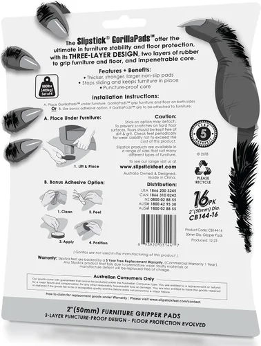 Miniatura 6 de GorillaPads CB144-16 - Almohadillas antideslizantes para muebles (16 empuñaduras), protectores de suelo redondos de 2 pulgadas para debajo