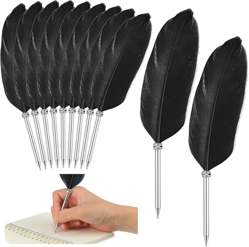 Chinco - 12 bolígrafos de plumas de tinta vintage, suaves y esponjosos, firma de boda para oficina, boda, suministros de fiesta, 10.6 pulgadas de