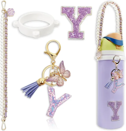 Miniatura 18 de Letter Handle Strap Accessories with Cute Initial Charm Compatible with Owala Water Bottle 24oz 32oz 40oz Owala Kids Púrpura