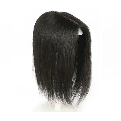 Miniatura 9 de RemeeHi Cabello humano atado a mano/base de seda recto Topper corto 4.7x5.5 in clip en el postizo invisible Wiglet Toupee Natural Negro 9.8 in/10