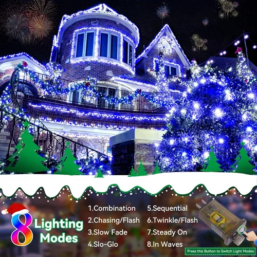 Miniatura 3 de Cadena de luces de Navidad para exteriores, 125 pies con 350 luces LED, 8 modos y función de temporizador con memoria, luces de hadas parpadeantes