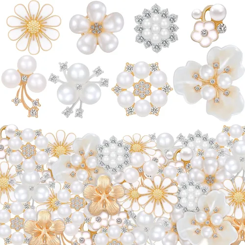 Miniatura 6 de 80 Piezas Botones de Diamantes de Imitación Botones de Adornos Botones de Perlas Falsas de Respaldo Plano Botones de Flores para Hacer Joyas