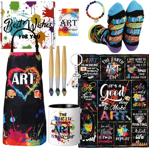 Berlune 11 piezas de regalos de artista de pintura, regalo para profesores de arte, pintor, regalo para mujeres con delantal, taza, manta,