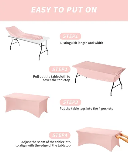 Miniatura 5 de Fixwal Manteles rosas para mesas rectangulares de 8 pies, paquete de 2 manteles elásticos de elastano ajustables para fiestas, ferias, banquetes