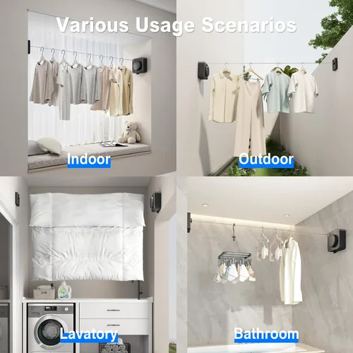 Miniatura 6 de MUSTORN Tendedero retráctil para interiores, línea de ropa para exteriores que no se hunde, línea de ropa resistente para secar la ropa, línea